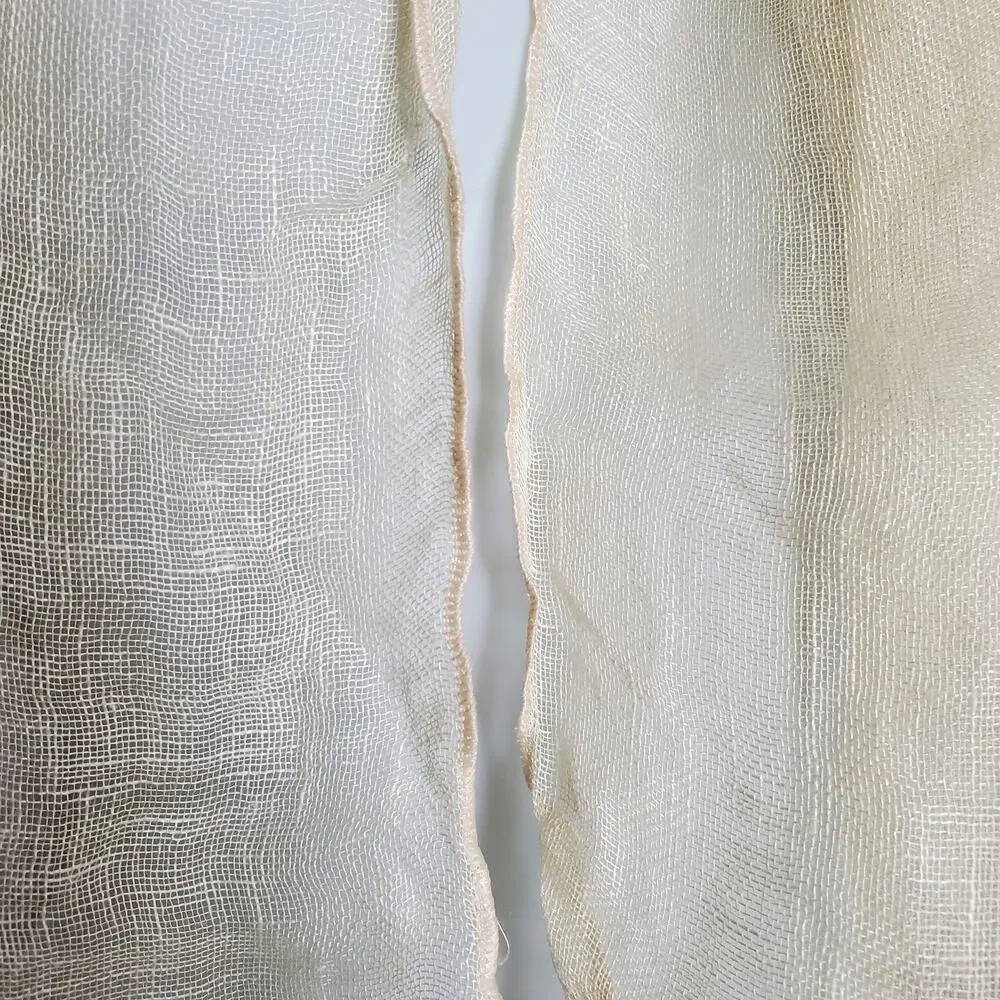 Unique Whimsical Linen Gauze Floral Applique Fringe Sheer Scarf Ethereal Earthy